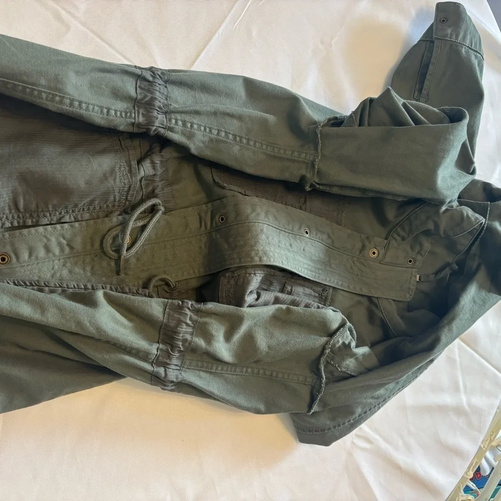 GAP Army Green Twill Snap Zip Cinch Waist Pockets Military Utility Jacket Sz M